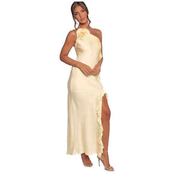 Petal & Pup Butter Yellow Aila with Rosette on One Shoulder Dress Size L - Picture 11 of 13